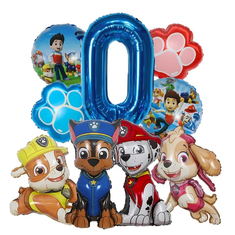 9pcs Cartoon Paw Patrol Foil Balloon Digital Number Supplies Rescue Dog Childrens Birthday Party Decoration Baby Gift Chase Skye