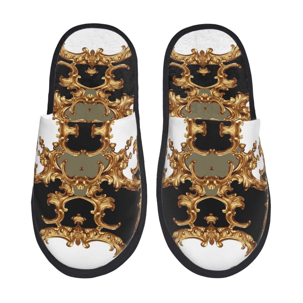 Custom Vintage Baroque Prints Greek Ornament Golden Meander Meandros Soft Scuff Memory Foam Slippers Women Hotel House Shoes