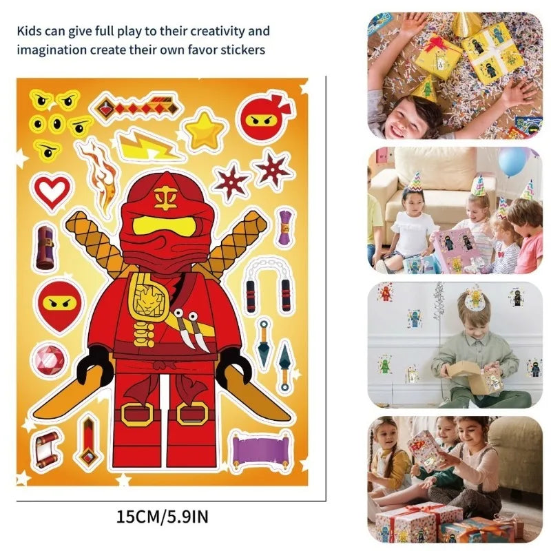 16pcs / Set Ninja Make Your Own Face DIY Puzzle Sticker Party Favors Kids Toy Birthday Gifts