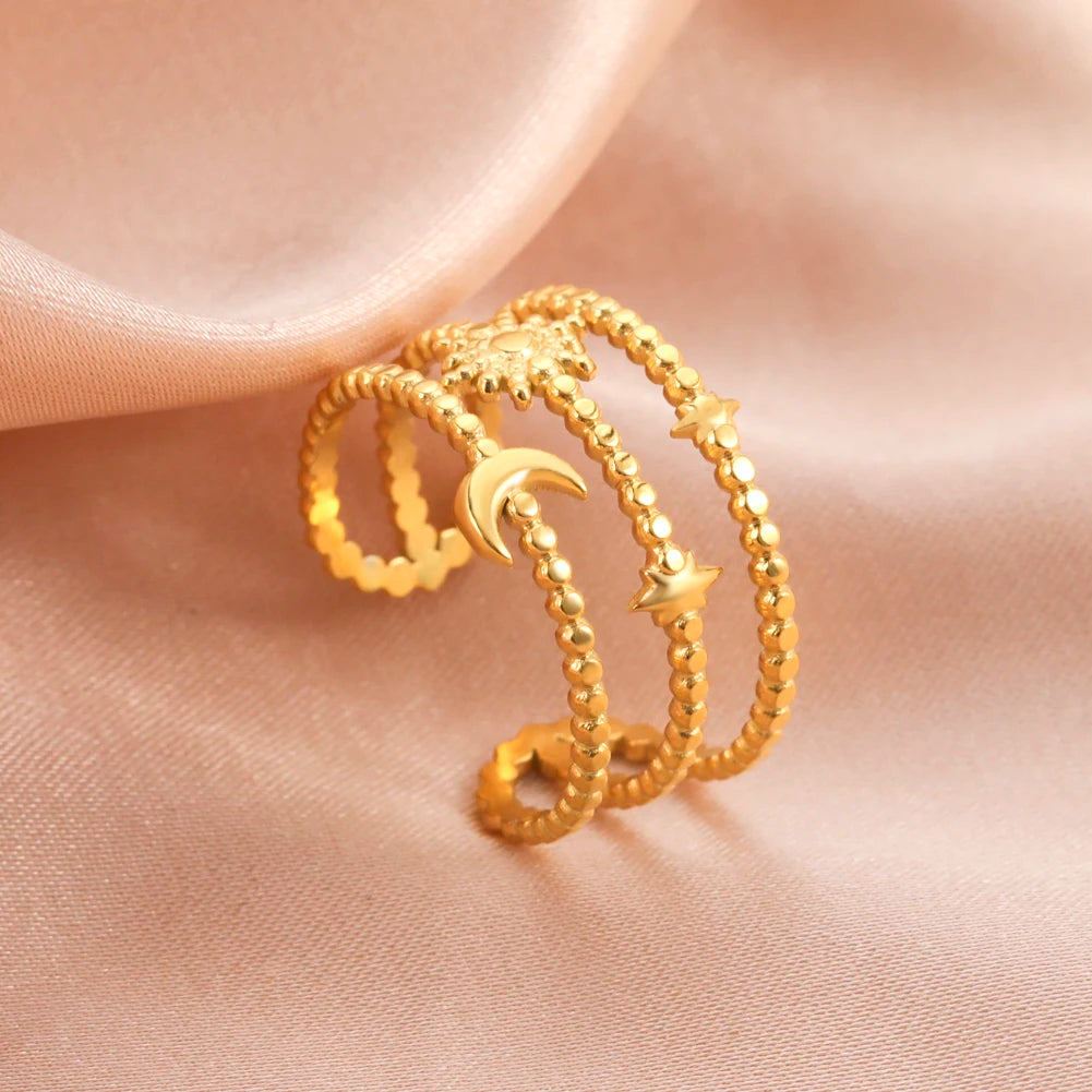 Skyrim Stainless Steel Women Rings Geometric Heart Aesthetic Adjustable Open Finger Ring Fashion Party Jewelry Gifts Wholesale