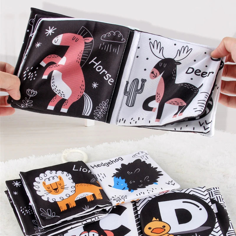 Soft Baby Clothes Book Sensory Toy Black and White High Contrast Visual Stimulation Book Toddler Early Learning Educational Book