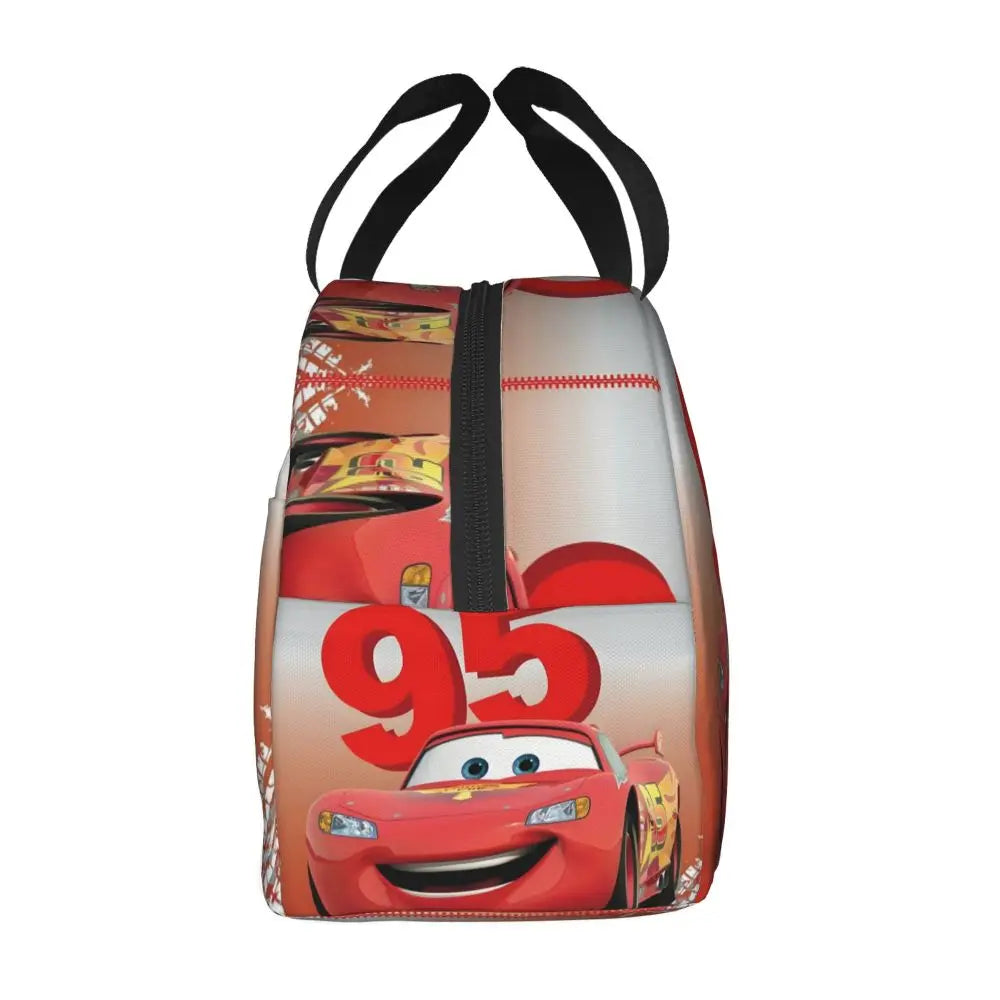 Custom Car 95 Lightning Mcqueen Insulated Lunch Bag for Women Resuable Racing Car Thermal Cooler Bento Box Office Picnic Travel