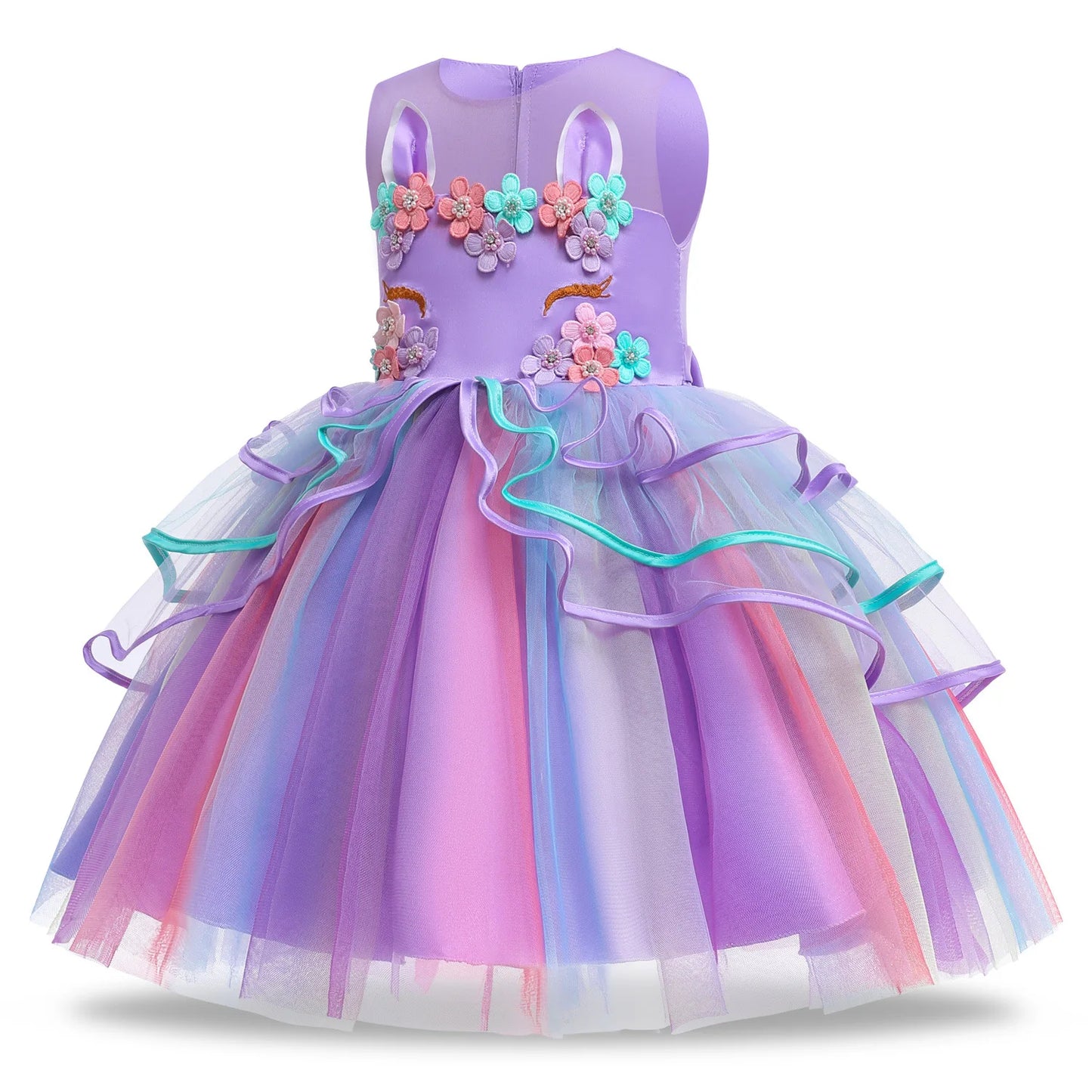 Summer Dress Girl Unicorn Cosplay Costume Children's Day Mesh Rainbow Tulle Princess Dress for Birthday Gift Kids Fashion Dress