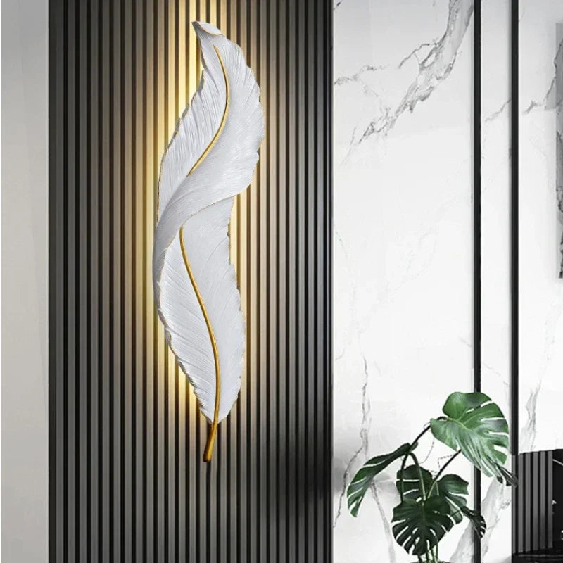 Nordic feather wall lamp, living room, bedroom, headboard, foyer, creative feather lamp, resin aisle, minimalist background ligh