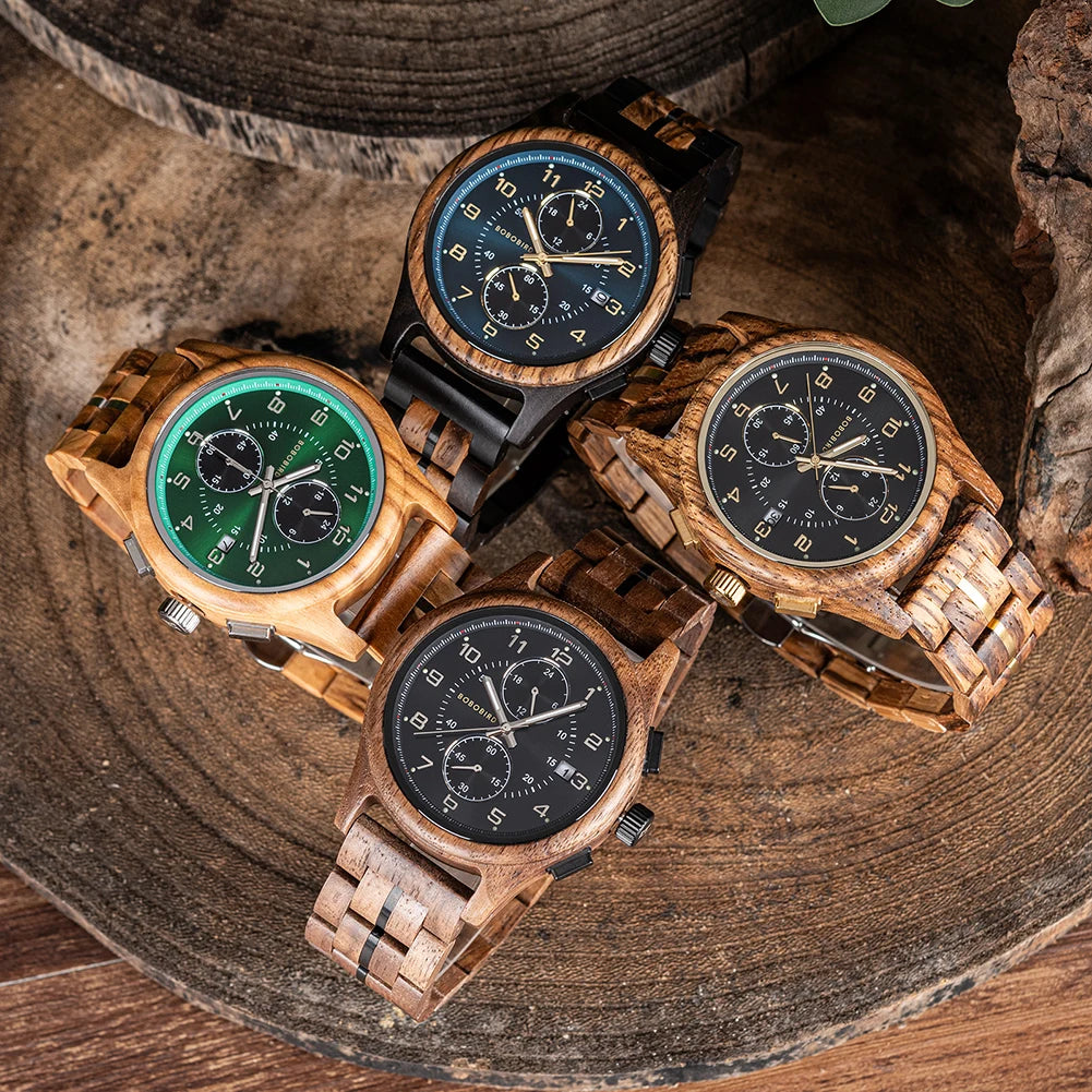Wooden Watch for Men BOBO BIRD Chronograph Wristwatch with Luminous Hands Wood Watches Anniversary Gift for Him