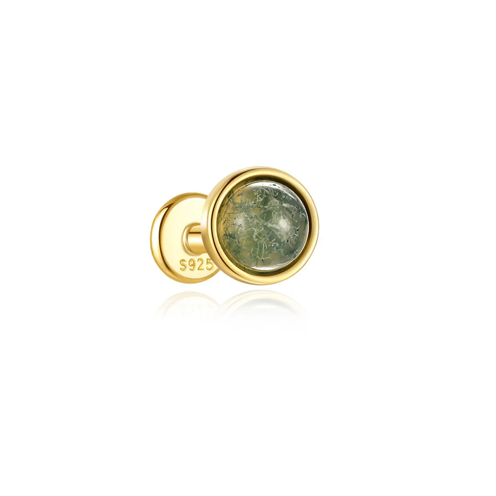 AIDE Water Grass Agate 925 Sterling Silver Flat Head Thread Piercing Earring Green Moss Piercing Ear Bone Earring Jewelry 1pc