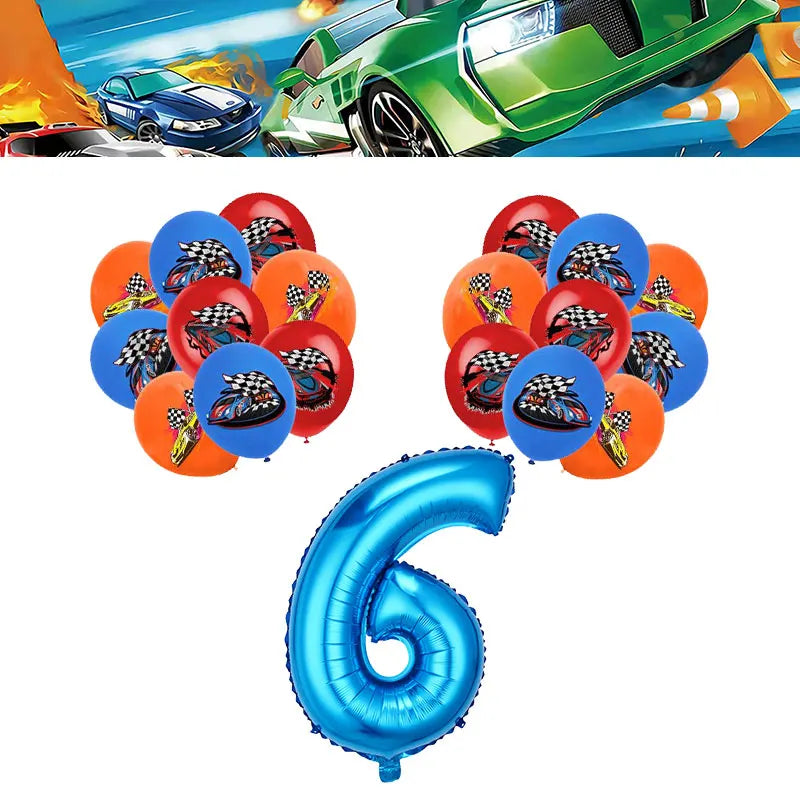 Happy Wheels Birthday Birthday Party Supplies Hot Race Car Theme Tableware Set Cups Plates Balloons Gift Bags for Kids Boys ﻿
