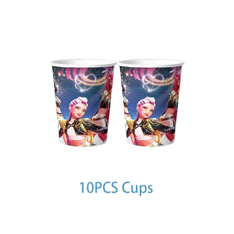 New Anime Kpop Demon Hunters Birthday Party Decorations Set Kpop Theme Cup Plate Gift Bags Balloons Banner Supplies Girls Favors