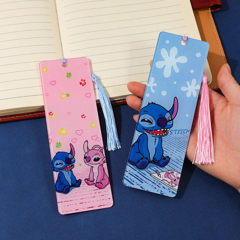 Cute Lilo & Stitch Acrylic Bookmark with Tassel Cartoon Anime Book Marker for Students Book Lovers Reading Decoration Stationery