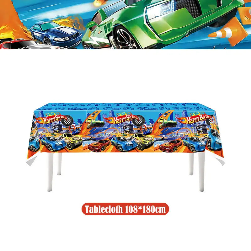 Happy Wheels Birthday Birthday Party Supplies Hot Race Car Theme Tableware Set Cups Plates Balloons Gift Bags for Kids Boys ﻿