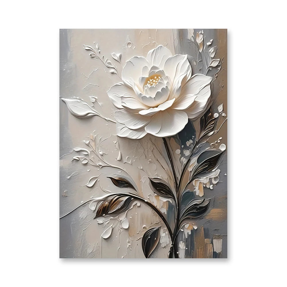 Abstract White Flower Oil Painting Printed on Canvas, Luxury Flower Posters and Prints Floral Wall Art Porch Living Room Decor