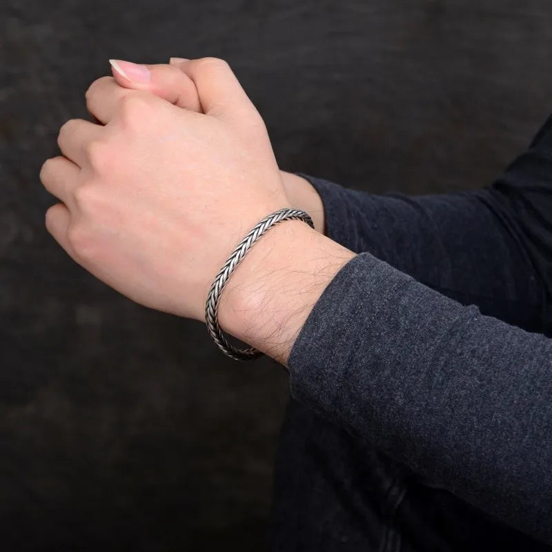 S925 Sterling Silve Twisted Bracelets For Men Hip Hop Handmade Exquisite Unique Fashion Jewelry Gift Factory Price