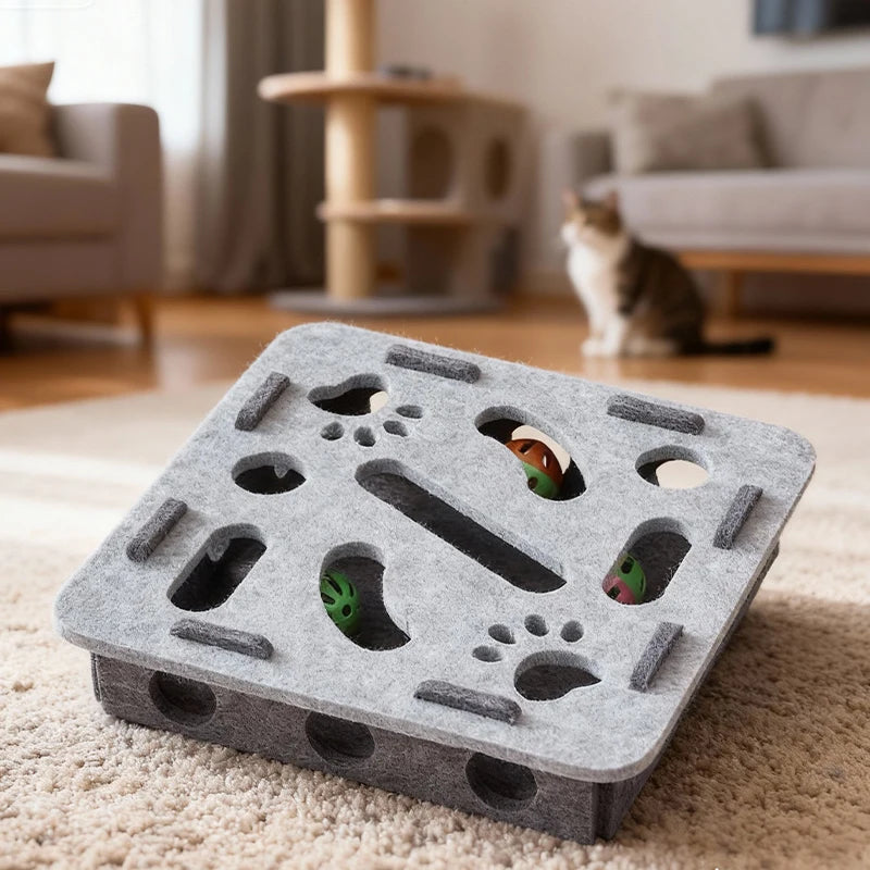 New Cat Puzzle Toy Felt Tunnel Box Cat Playing Toy With Ball Indoor Sports Entertainment Hunting Indoor Kitten Toys Cat Supplies