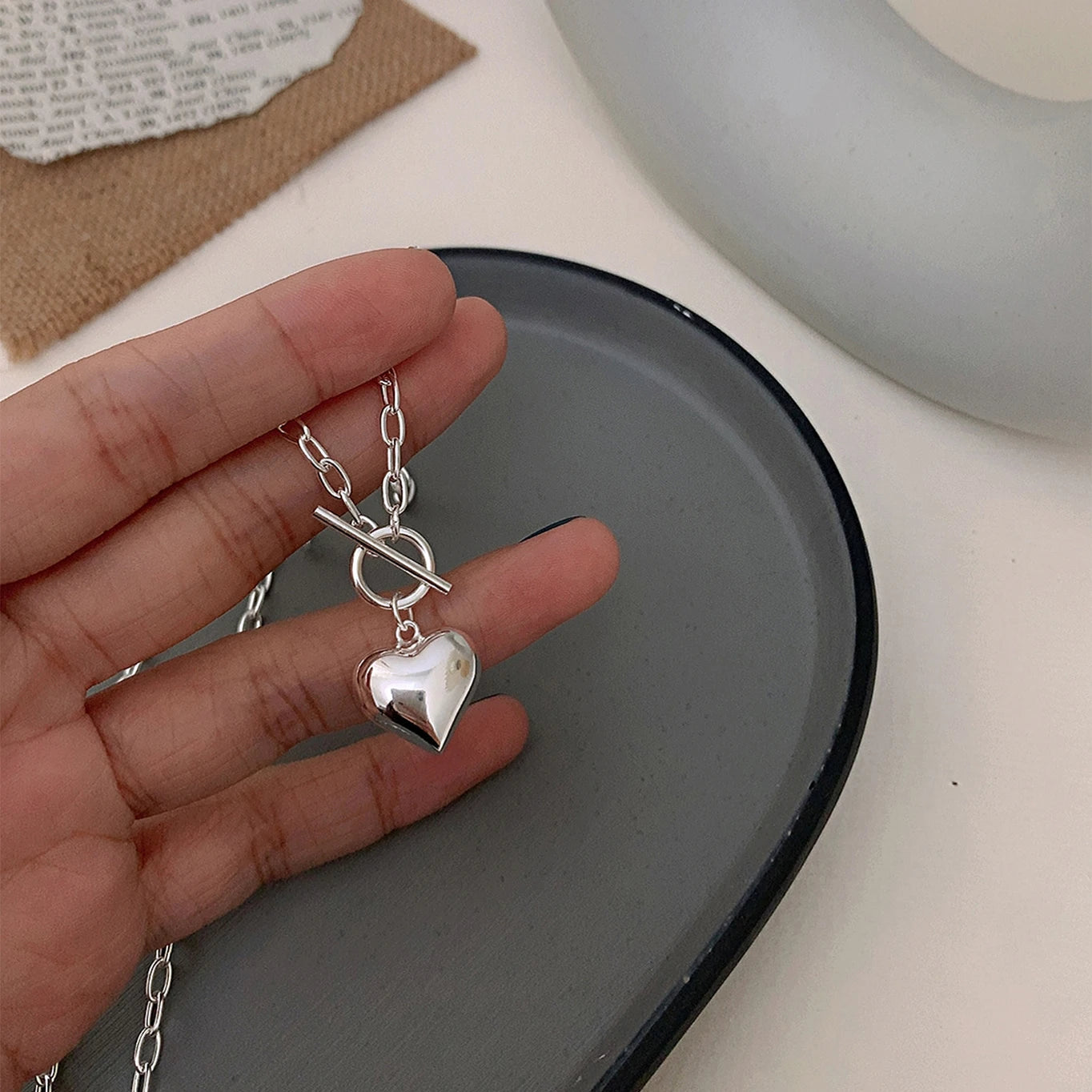 925 Sterling Silver Necklace Heart Pendant OT Clasp Chain Geometric Punk for Women Girl Jewelry Gift Dropshipping Wholesale