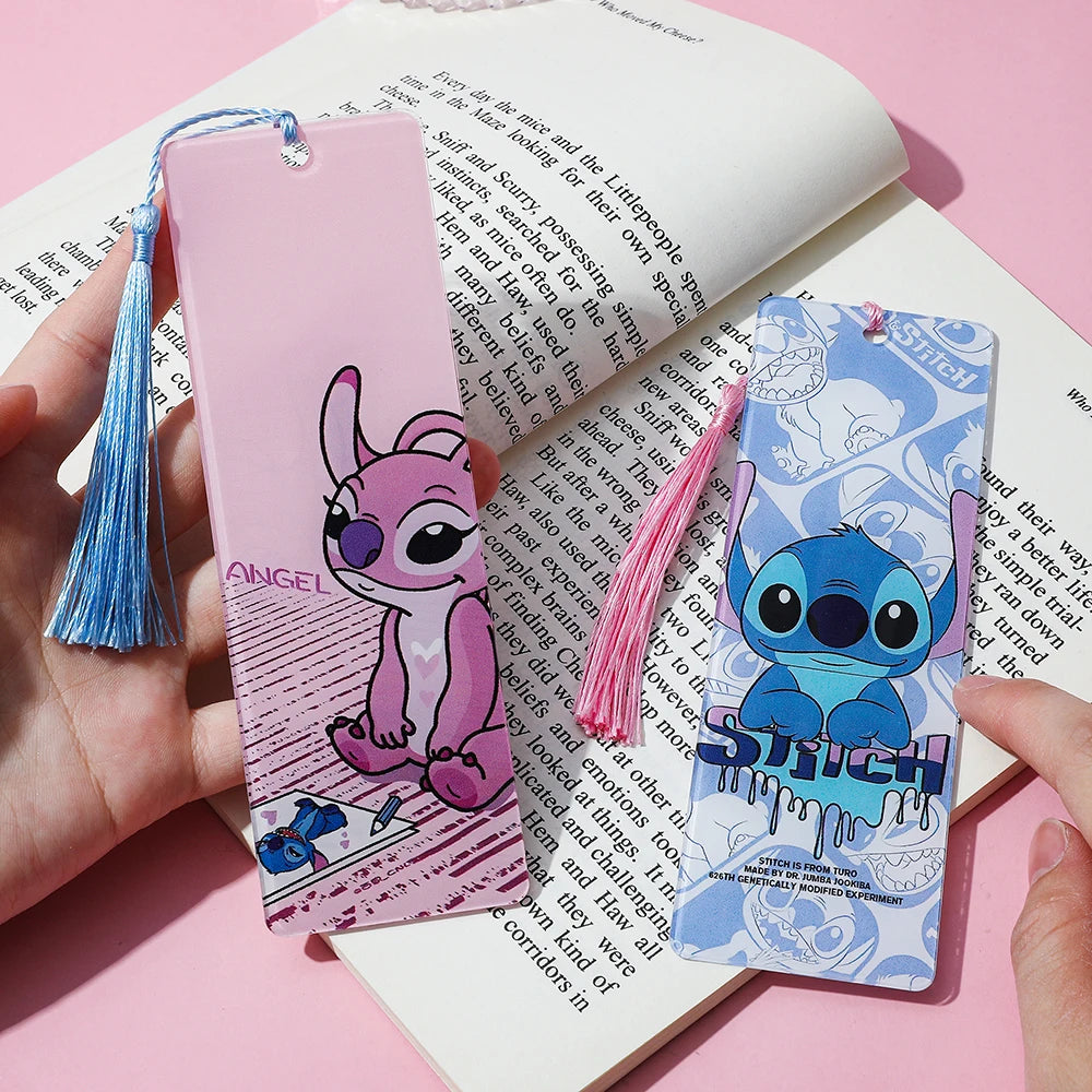 Cute Lilo & Stitch Acrylic Bookmark with Tassel Cartoon Anime Book Marker for Students Book Lovers Reading Decoration Stationery