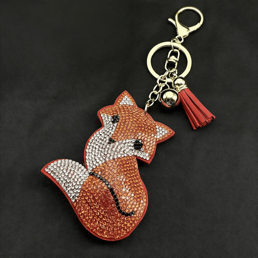 Orange Fox Sexy Accessory Hot Keyring For Women Men Tassel Full Crystal Trendy Bag Pendant Backpack Keyholder Jewelry Accessory