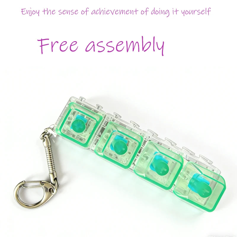 /LED free assembly keyboard keychain Fidget toy crystal clicker sensory toy stress relief keyboard keychain adult children's toy