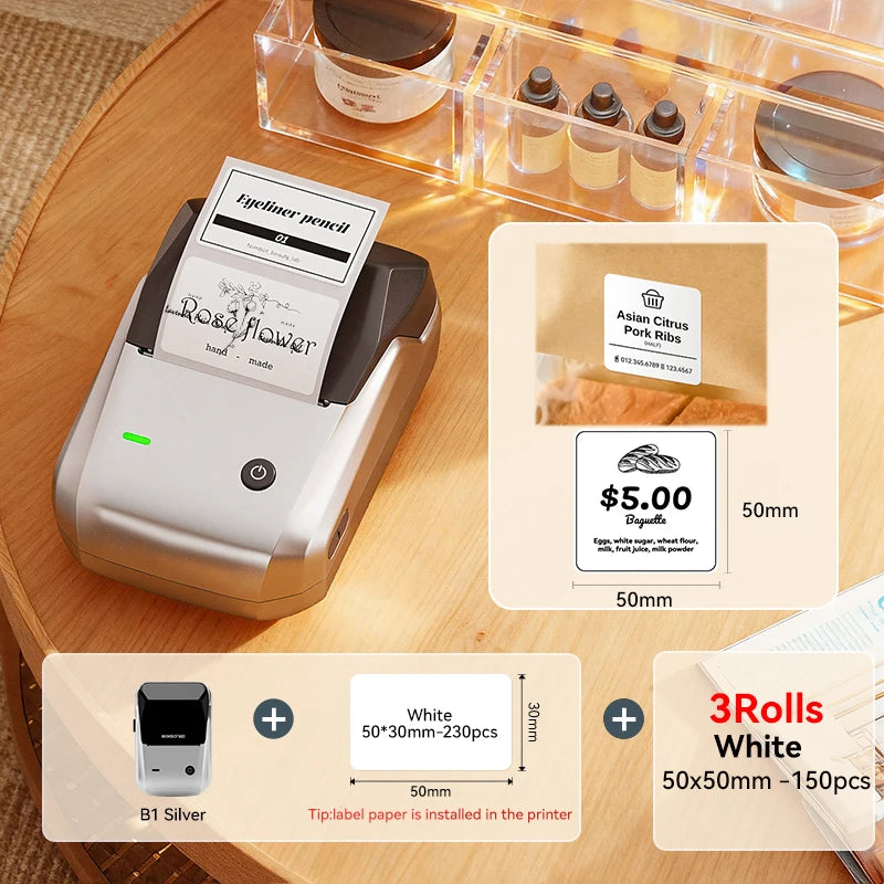 NIIMBOT B1 Portable Thermal Printer With Tapes 2 Inch Adhesive Label Printer Mini Bluetooth Sticker Maker Support Smartphones PC