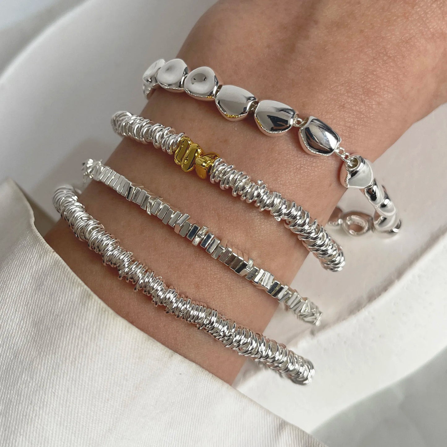 100% Solid 925 Sterling Silver Metal Bracelet for Women Handmade Simple Stone Bracelet Birthday Gift Party