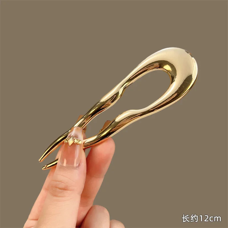 Vintage Metal U-Shaped Hair Fork Fashion Geometric Irregular Alloy Hairpin Clips Headwear Women Girls Simple Hair Sticks Gifts