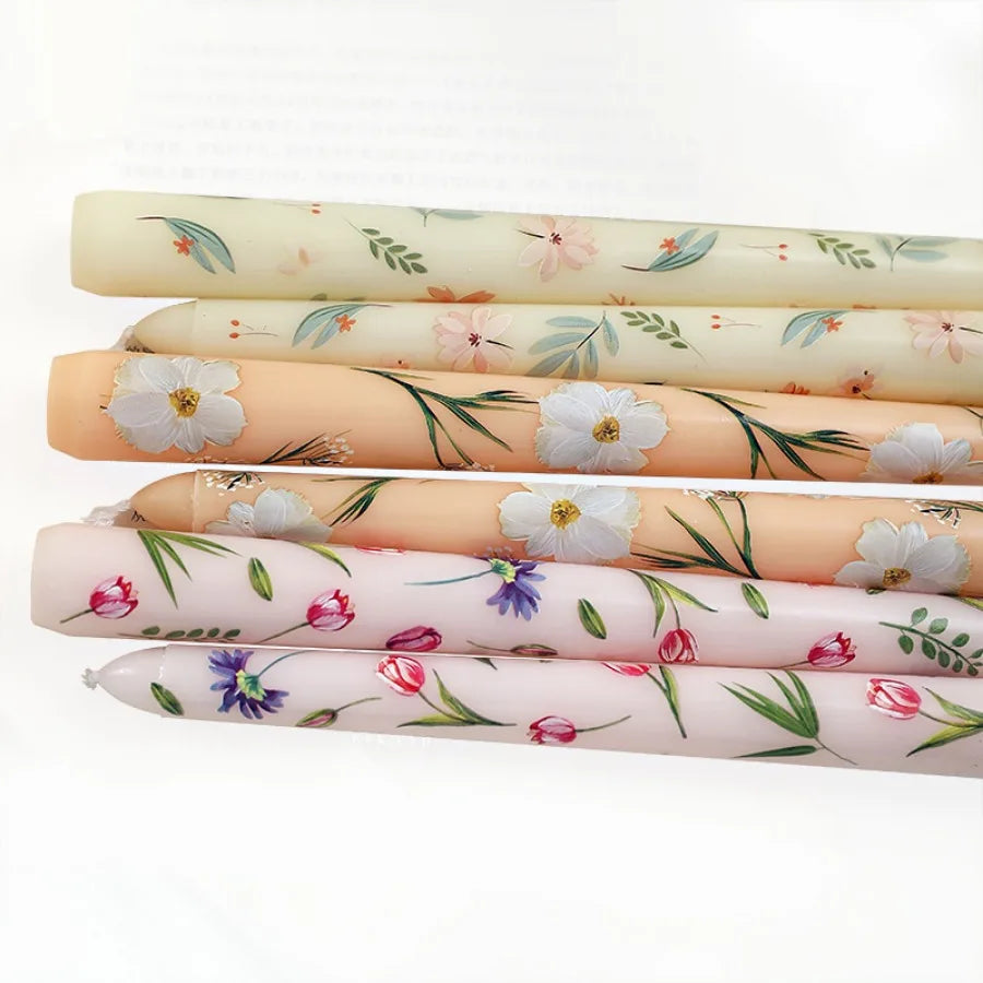 2pcs/Box 9.85in Taper Scented Candles Romantic Hand Painted Rose Long Candle For Home Decoration Candle Wedding Decoration