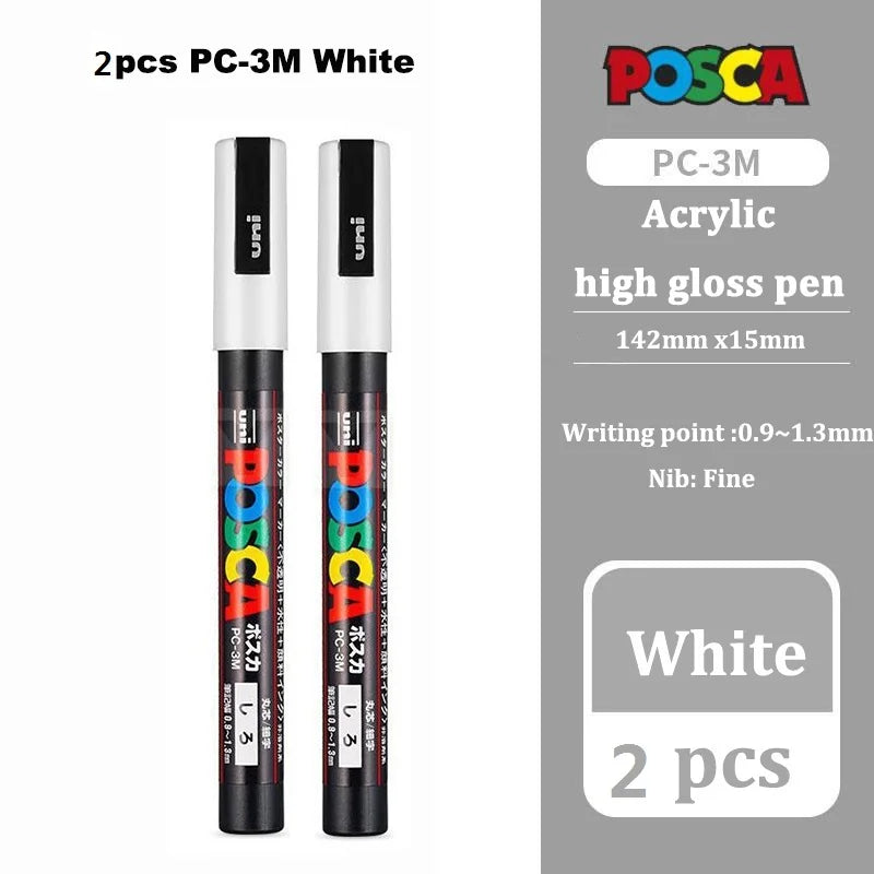 UNI Posca White Waterproof Permanent Acrylic Marker Pens Marcadores Non-fading POP Poster Pen Graffiti Advertisement Paint Pens
