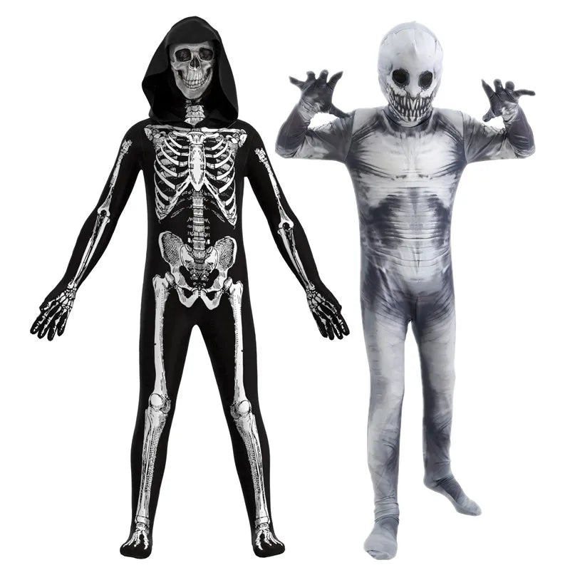 Adult Skeleton Jumpsuit Halloween Costume with Scary Mask Full Body Spooky Outfit for Cosplay Party Men's and Women Mardi Gras