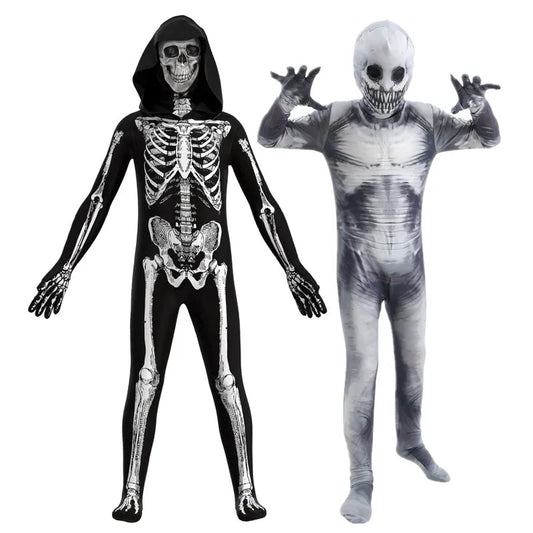 Adult Skeleton Jumpsuit Halloween Costume with Scary Mask Full Body Spooky Outfit for Cosplay Party Men's and Women Mardi Gras