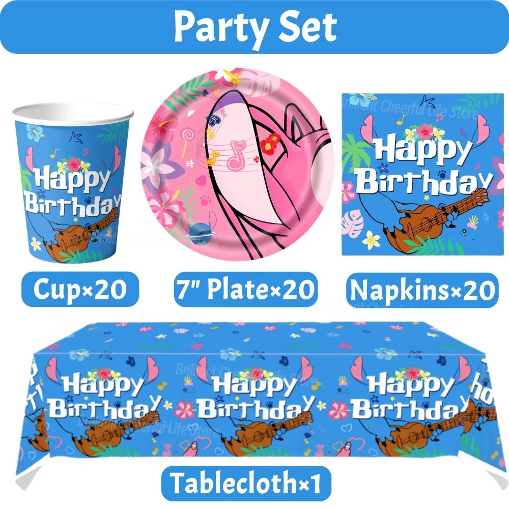 Stitch Birthday Decoration Lilo and Stitch Theme Tablecloth Paper Cup Plate Balloons Baby Shower Supplies Kids Favor