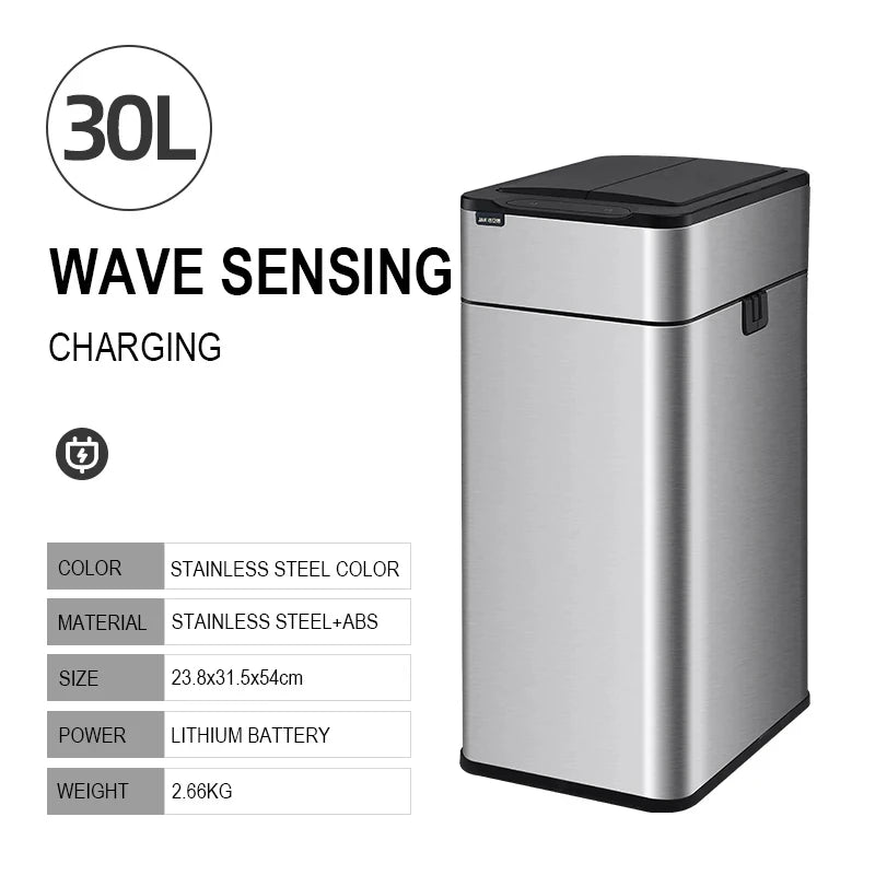 Smart Trash Can 15L 20L 30L 40L 50L 60L Stainless Steel Waste bin High Trash Cans Garbage Bin for Kitchen Trash Can Wastebasket