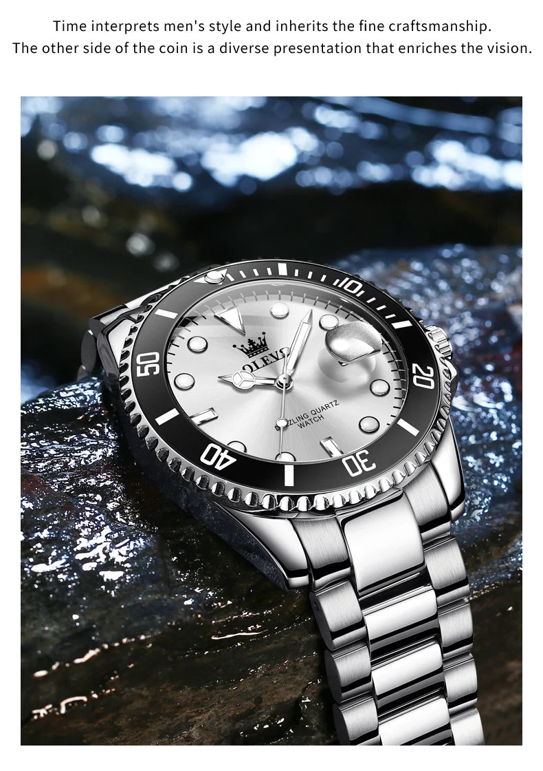 OLEVS 5885 Diving Series Men Watch Luxury Automatic Date Original Watch Trendy Stainless Steel Waterproof Sports Quartz Watch