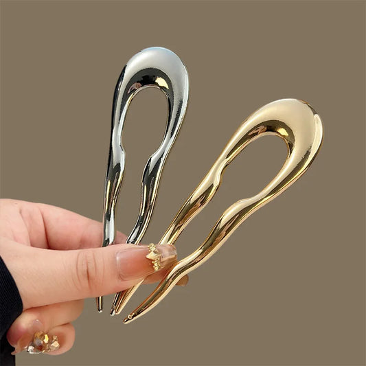 Vintage Metal U-Shaped Hair Fork Fashion Geometric Irregular Alloy Hairpin Clips Headwear Women Girls Simple Hair Sticks Gifts