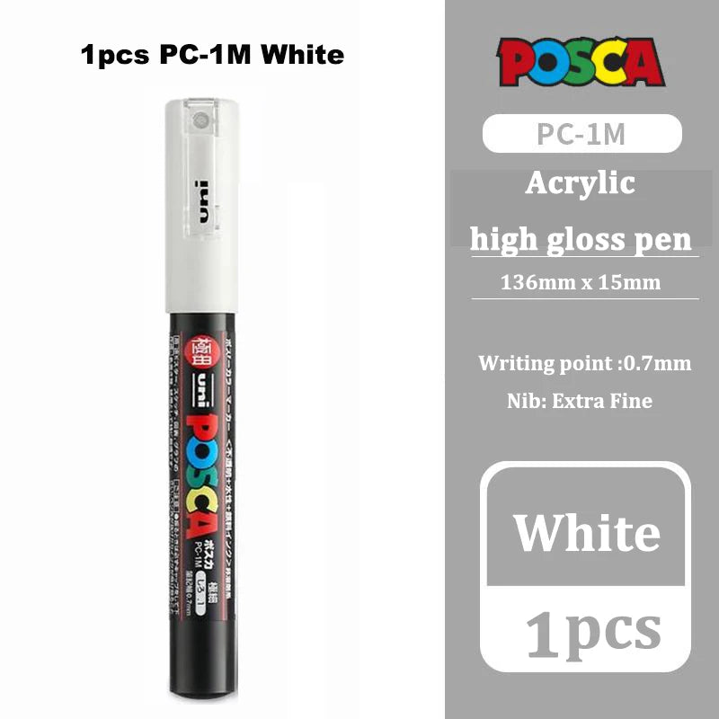 UNI Posca White Waterproof Permanent Acrylic Marker Pens Marcadores Non-fading POP Poster Pen Graffiti Advertisement Paint Pens