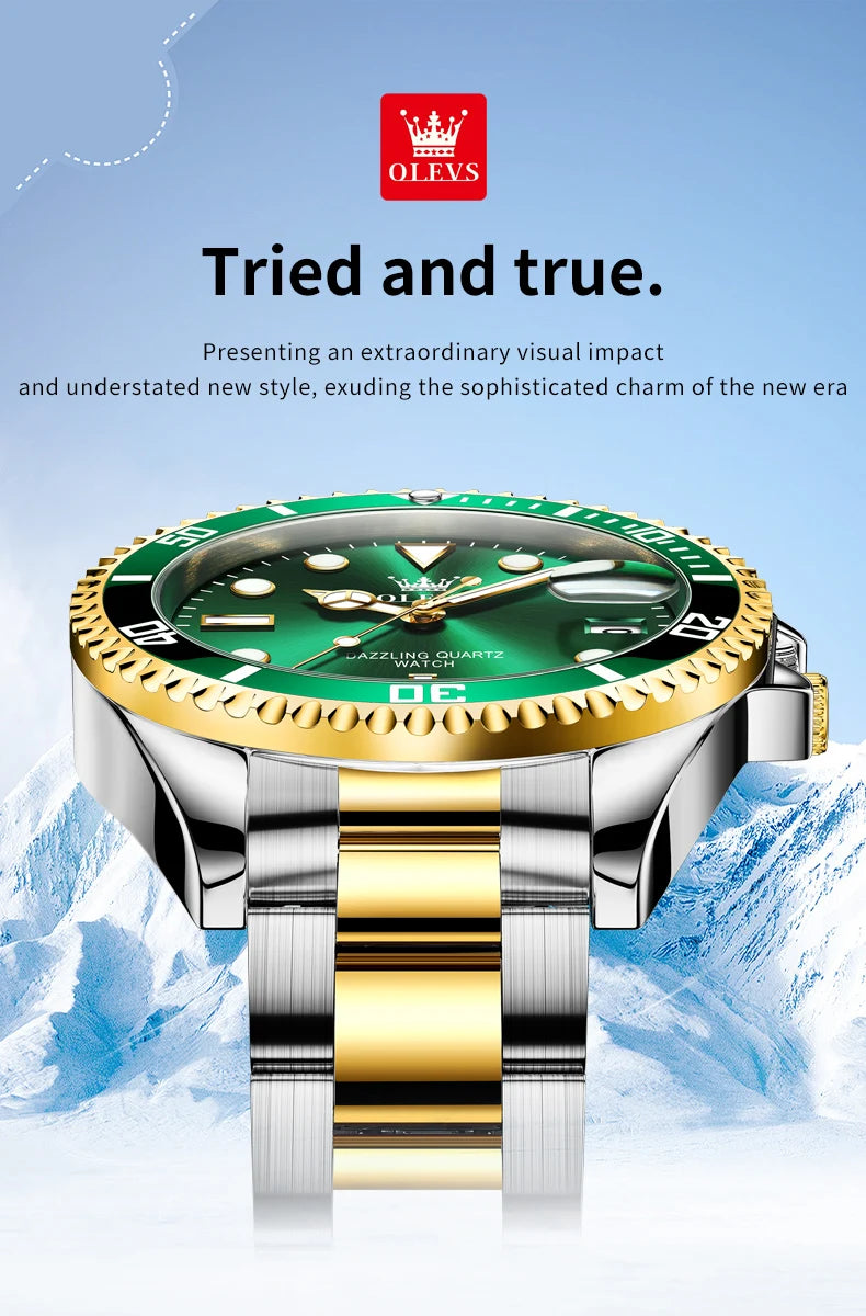 OLEVS 5885 Diving Series Men Watch Luxury Automatic Date Original Watch Trendy Stainless Steel Waterproof Sports Quartz Watch