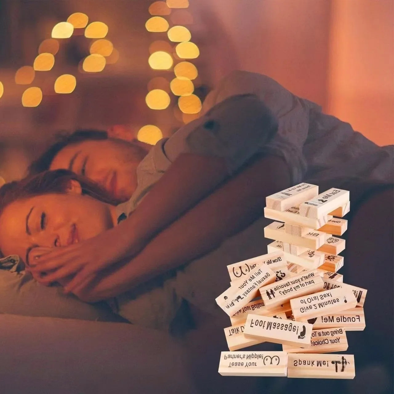 Colorful Block Tower Game for Couples, Romantic Date Night Jenga, Creative Desktop Ornament, Fun Tabletop Building Toy