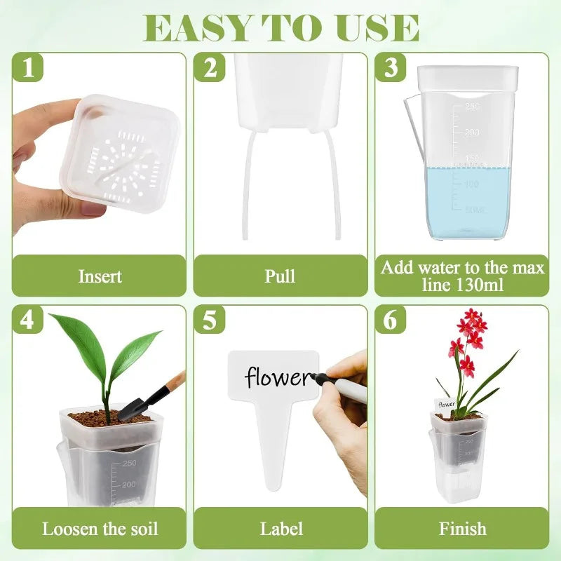 Automatic Watering Flower Pot Plastic Translucent Planter Drainage Holes for Succulent Cuttings Household Decor Gardening Tool
