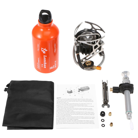 Lixada Outdoor Camping Multi Fuel Oil Stove with 500ml Gasoline Fuel Bottle and 9-Plate Camp Stove Windscreen Windshield