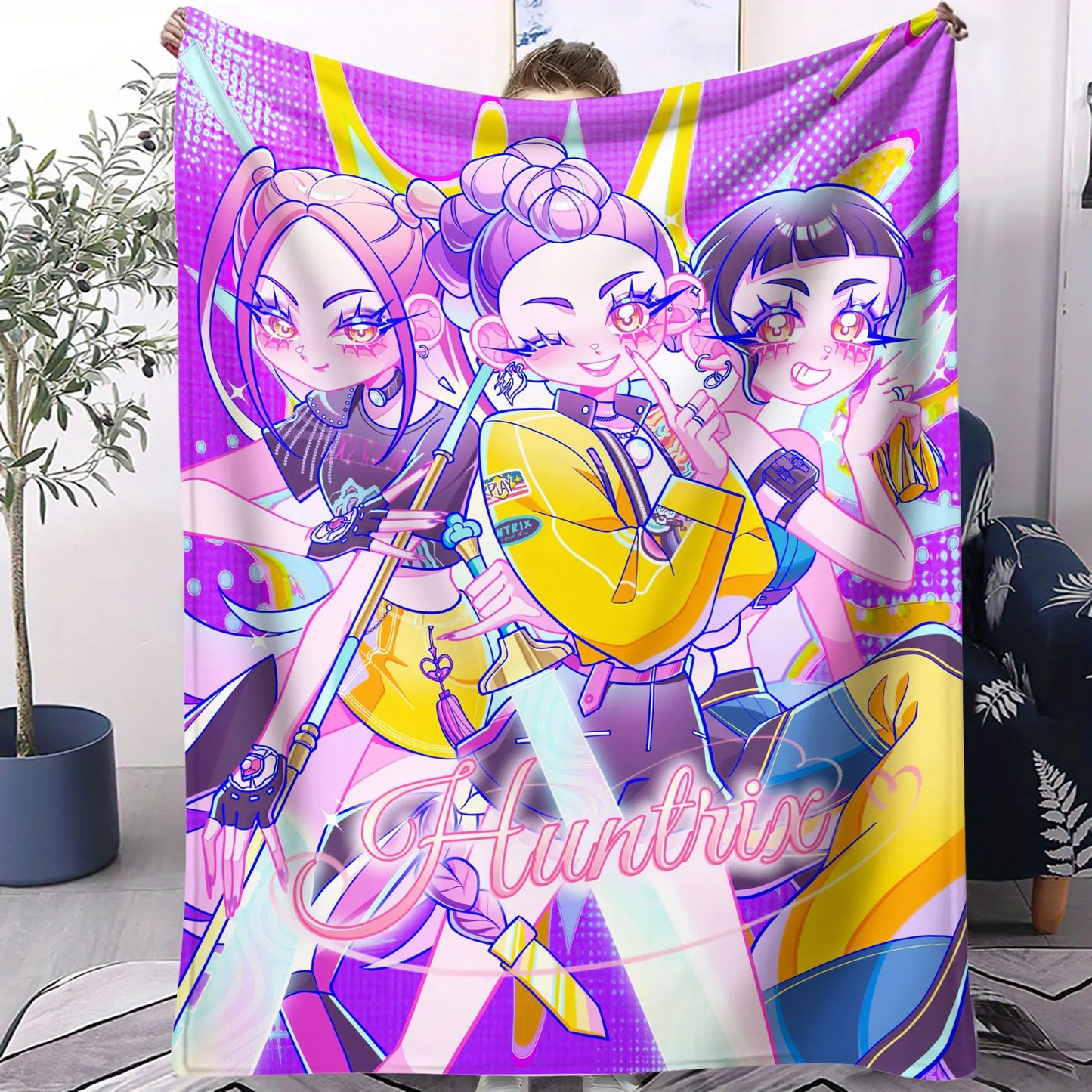 K Pop Demon Hunters Blanket Flannel Blanket Hot Anime Fan Gift Warm for Home Sofa Cover Camping Travel Multifunctional Blanket