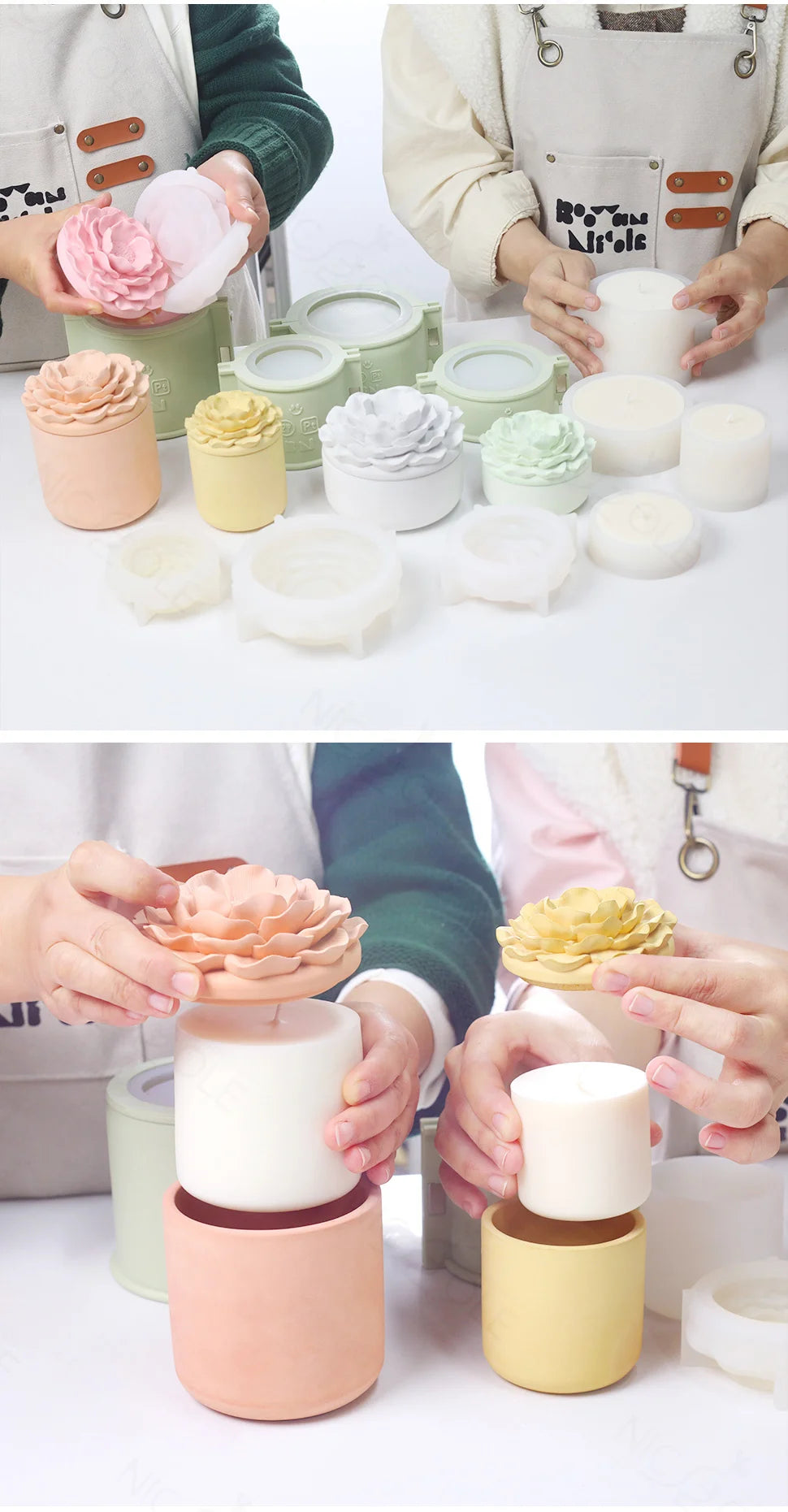 Nicole Camellia Candle Jar Jesmonite Silicone Mold Reusable Candle Refill Mold DIY Flower Concrete Gypsum Mould