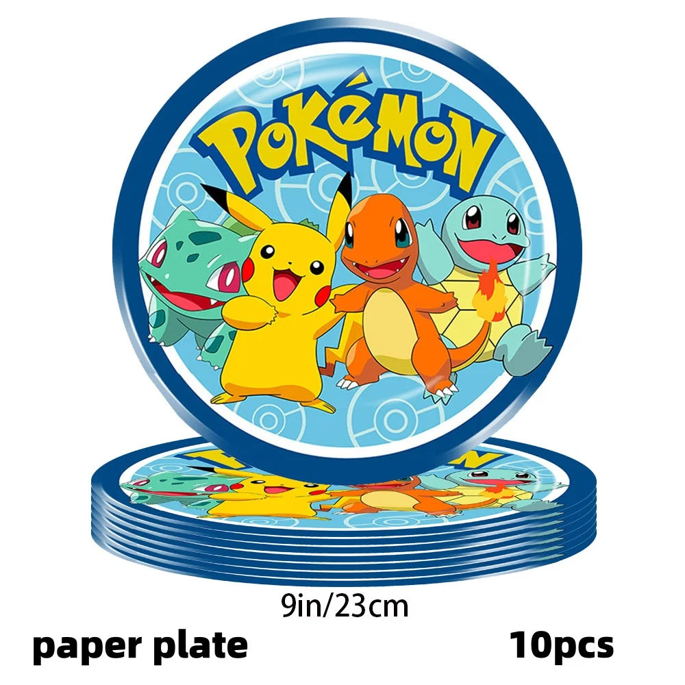 Decoration Pokemon Birthday Party Hats Pikachu Disposable Tableware Tablecloth Cup Plate Napkin Baby Shower Party Favors Pokemon