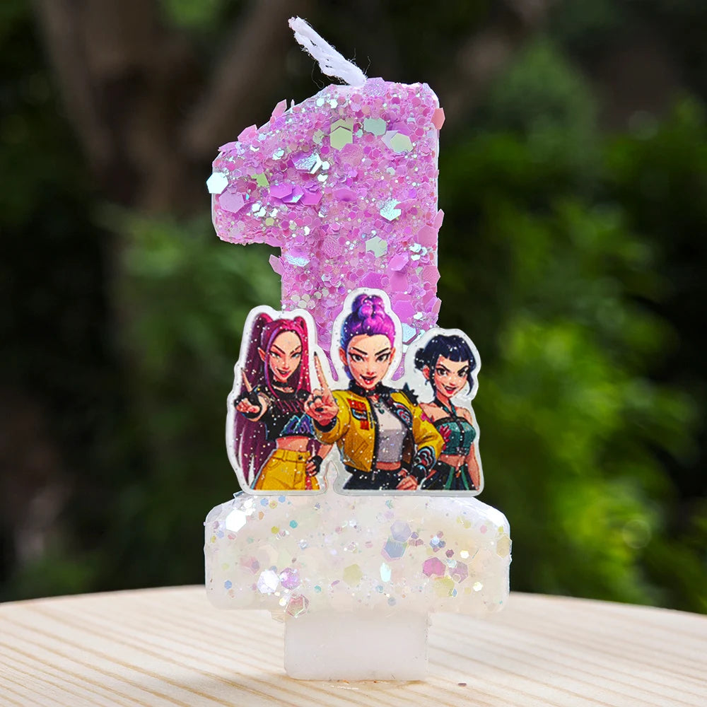 Kpop Demon Hunters Candle Number 0-9 Soccer Candle Cake Decoration Birthday Party for Kids Baby Shower Decor Gift