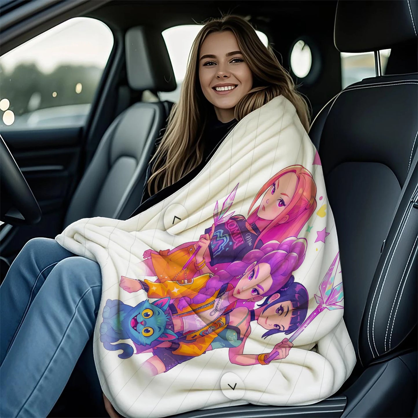 1pcs Cute Huntrix Cat K Pop Flannel Blanket Cozy Throw For Girls Bedroom Holiday Use