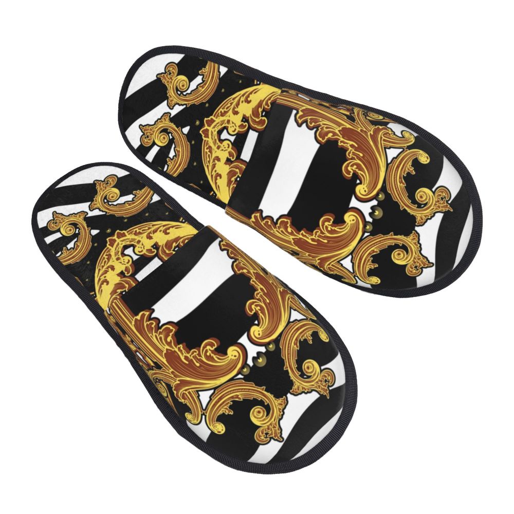 Custom Vintage Baroque Prints Greek Ornament Golden Meander Meandros Soft Scuff Memory Foam Slippers Women Hotel House Shoes