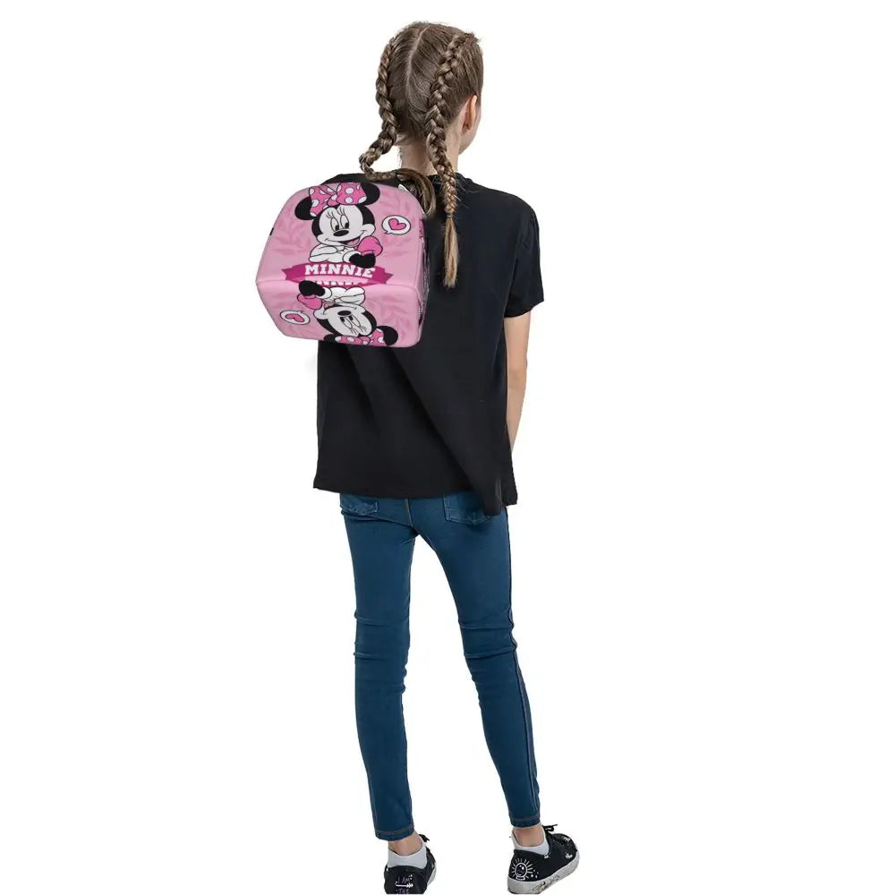 Custom Mickey Pink Minnie Mouse Lunch Bag Women Creative Design Cooler Warm Insulated Lunch Box for Kids School