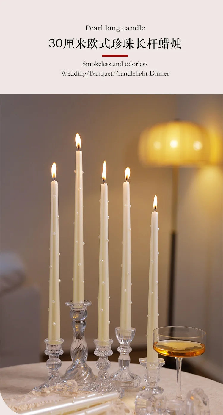 Long Decorative Candles White Pearl Taper Candles Gifts Guests for Wedding Luxury Home Decoration