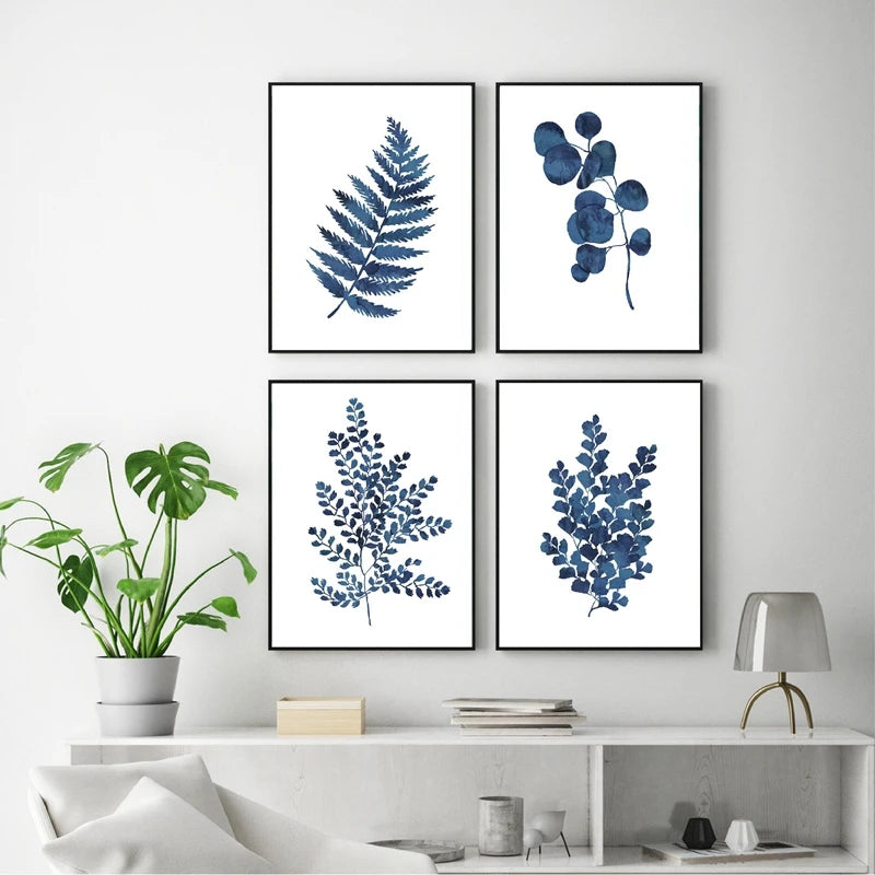 Pressed Blue Wild Flowers Wall Art Canvas Painting Hampton Style Posters Botanical Prints Blue and White Pictures Home Decor