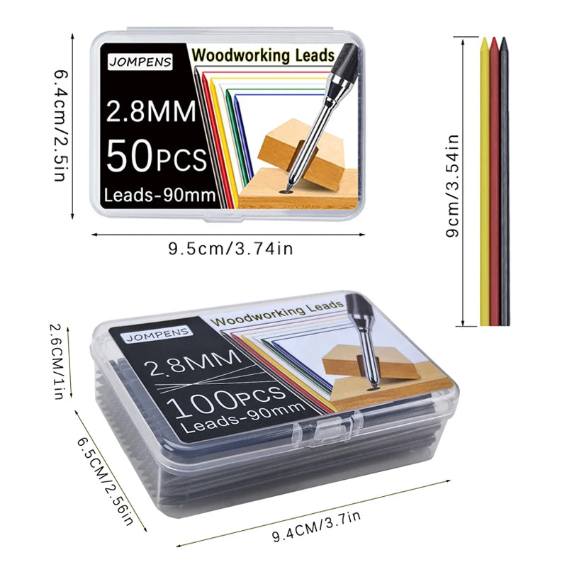 50Pcs/100Pcs Large Capacity 2B Woodworking Lead Core Black Yellow Red 2.8mm Automatic Pencil Lead Deep Hole Marked Lead Core