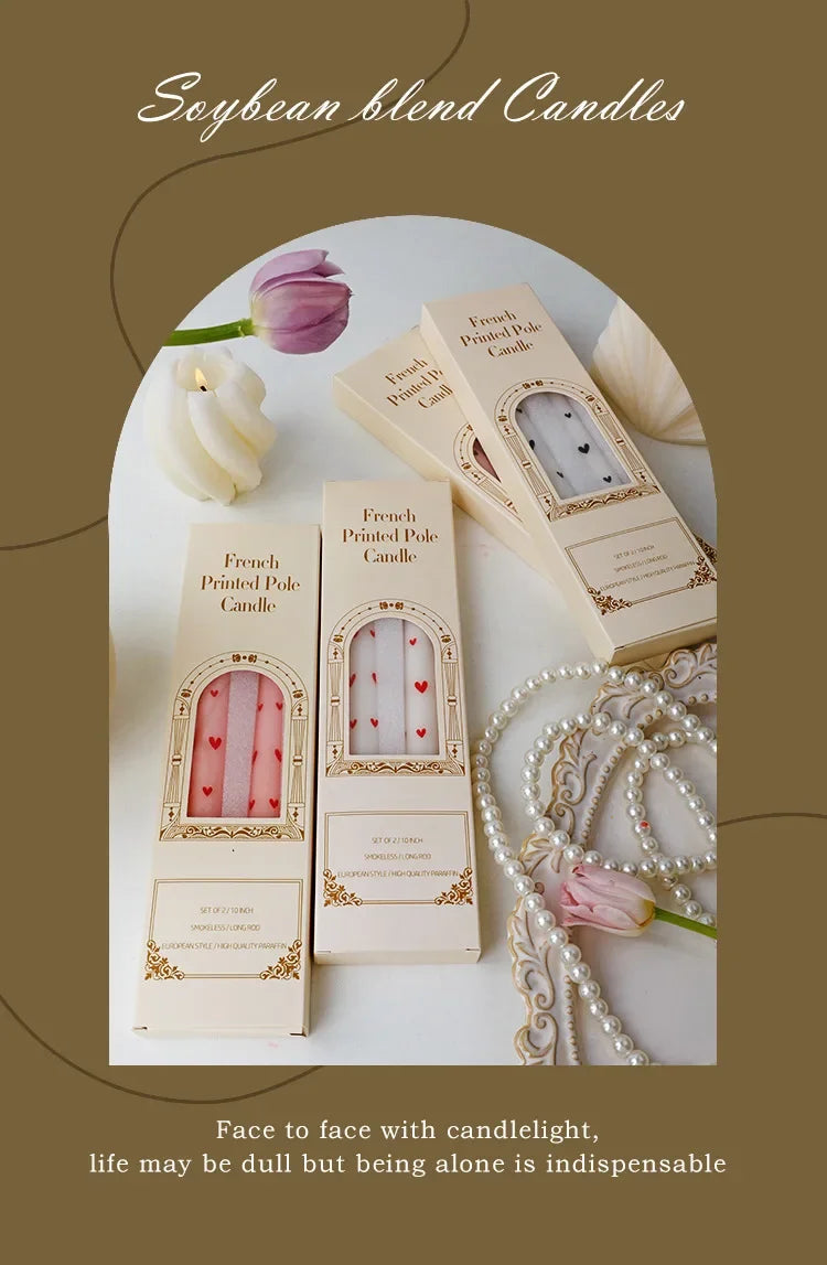 Romantic 2PCS 25CM Long Pole Printed Candles - Wholesale Smokeless Column Wax, for Wedding, Valentine's Day & Banquet