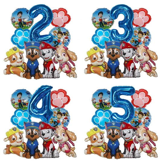 9pcs Cartoon Paw Patrol Foil Balloon Digital Number Supplies Rescue Dog Childrens Birthday Party Decoration Baby Gift Chase Skye