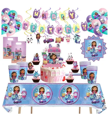 Disney Gabby Dollhouse Birthday Party Decoration Balloon Napkins Children's Disposable Tableware Theme Party Supplies Kids Gifts